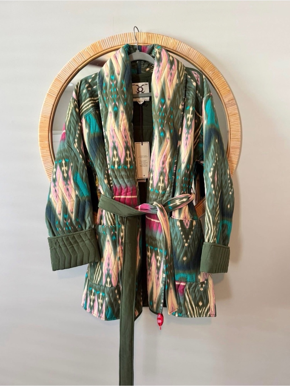 Figue Reversible Quilted Belted Jacket - Green Multicolor